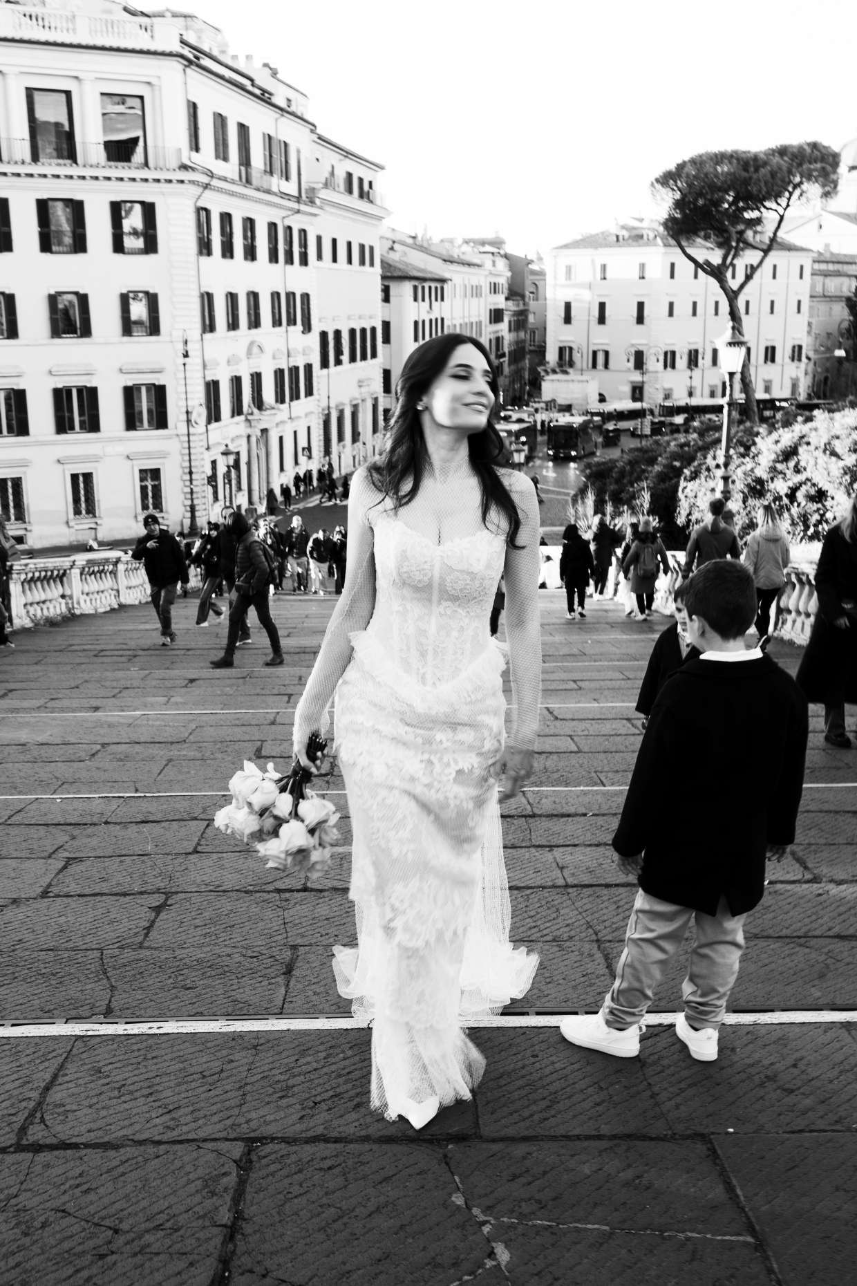 Bride walking through Rome