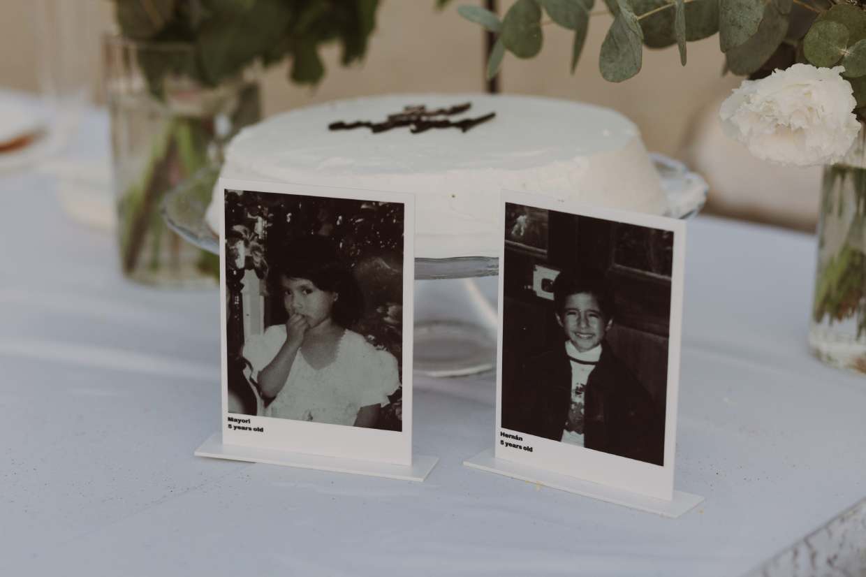 Wedding cake and childhood photographs